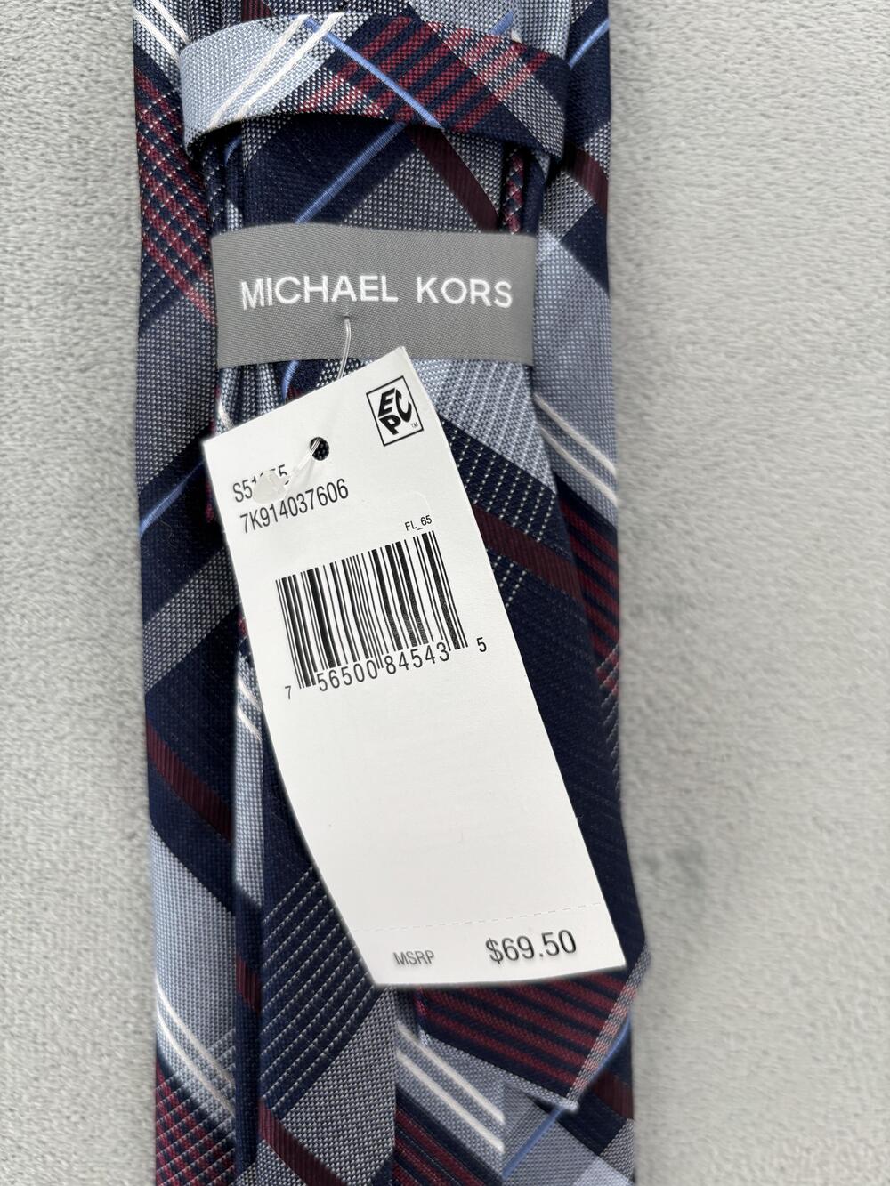 Michael Kors Tie Mens One Size Blue Plaid Check Woven Polyester Rayon Necktie